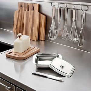 Boîte à beurre en acier inoxydable avec couvercle et couteau à beurre offert, plateau de rangement pour réfrigérateur, cuisine et table à manger - Product Image 6