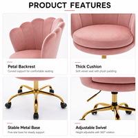 DM Samt Shell Stuhl Silla Terciopelo Chaise de bureau pivotante rose avec roulettes, chaise de bureau rotative pour la maison