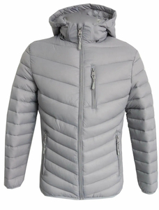 Hooded Puffer <b>Jacket</b> Men's Winter Windproof Casual <b>Zipper</b> Closure Polyester Wadding Solid Color Slim Fit Outerwear - Product Image 1
