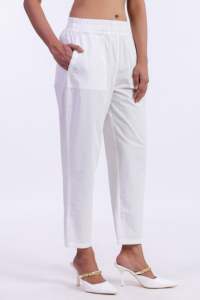 Pantalon droit en coton uni pour femme, taille haute élastique, motif floral, respirant, écologique, style vintage, idéal pour l'été (ODM) - Product Image 5