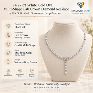 Collier de créateur en or blanc 14,27 carats avec diamants de laboratoire ovales multiformes pour femme - Product Image 1