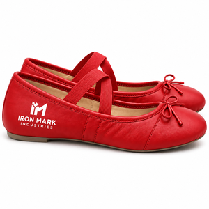 Zapatillas de Ballet Rojas de Cuero Genuino de Iron Mark Industries, Zapatos de Baile Suaves con Tiras Elásticas y Detalle de Lazo, Talla Personalizada para Niñas - Product Image 5