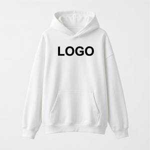 Custom White Oversized Hooded <b>Pullover</b> Hoodie for <b>Men</b> 100% Cotton Knitted Fabric Windproof Eco-Friendly Front Pocket Casual - Product Image 1