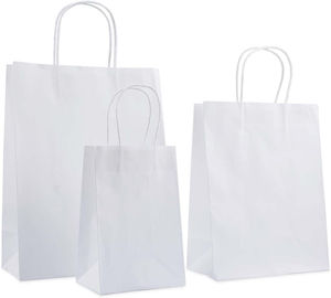 Sac de courses en papier blanc personnalisé avec poignée en corde, sac d'emballage cadeau pour épicerie, sac en papier écologique imprimé avec logo, vente en gros - Product Image 3
