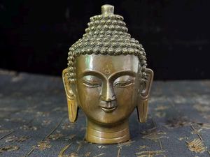 Statue de tête de Bouddha en laiton antique moderne, artisanat métallique artistique et durable, décoration d'intérieur - Product Image 4