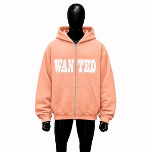 Sweat à capuche zippé oversize unisexe, style streetwear, avec imprimé graphique 'Wanted', épaules tombantes, fermeture éclair intégrale, pour tenue décontractée - Product Image 1