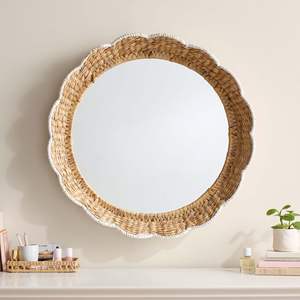 Espejo de Pared Redondo de Ratán Estilo Boho, Marco de Mimbre Hecho a Mano, Espejo Decorativo, Decoración Boho para el Hogar, Baño, Sala de Estar, Adorno de Pared - Product Image 5