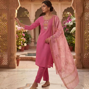 Tenue Traditionnelle Indienne Élégante Couleur Unie pour Femme – Ensemble Salwar Kameez Léger 3 Pièces Décontracté Haut de Gamme pour Fêtes Toutes Saisons - Product Image 1
