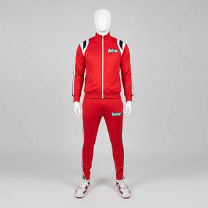 Ensemble de survêtement rouge à capuche pour homme, veste zippée et pantalon de jogging, logo personnalisé, design rayé, tenue de sport décontractée légère en deux pièces - Product Image 2