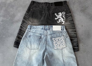 Embroidery <b>Customized</b> Sample Stone Washed Wide <b>Balloon</b> Leg Denim Shorts Baggy Fit Sun Fade 100% Cotton Summer Men - Product Image 4