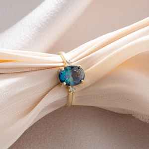 Bague ovale en vermeil avec tanzanite bleu violet, pierre précieuse, argent sterling 925 plaqué or 14 carats, style vintage, pierre de naissance de décembre - Product Image 1