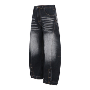 <b>Womens</b> Baggy <b>Cargo</b> Jeans Breathable Casual Washed <b>Grey</b> Wide Leg Denim Pants Multi-Pocket Tech Wear - Product Image 3