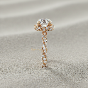 Bague de fiançailles certifiée en or rose plaqué, avec halo de diamants torsadés - Product Image 2