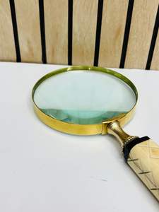 Lupa de 4'' con mango de hueso hecho a mano y marco de latón |   Lupa de Lectura e Inspección de Vidrio Óptico - Product Image 4