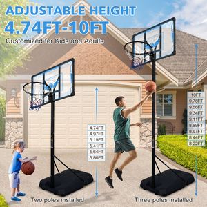 Support de basket-ball portable réglable de 4,74 à 10 pieds pour terrains intérieurs et extérieurs avec panier de basket portable - Product Image 3