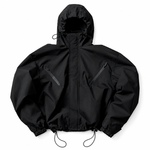 Custom Black Hooded <b>Racer</b> <b>Jacket</b> Waterproof Eco-Friendly Windproof Zipper Closure Casual Style Regular Fit Unisex Polyester - Product Image 1