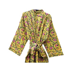 Robe kimono d'été à manches courtes en coton 100% fait main, imprimé floral, respirante, taille élastique, longue robe de bain bohème hippie pour femmes - Product Image 4
