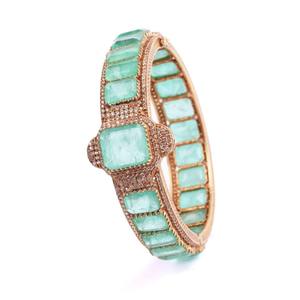 Regal Emerald Hued Diamond Statement Single <b>Bangle</b> Designed In Gajaah 925 Sterling <b>Silver</b> For Bridal Wear - Product Image 1