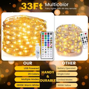 Guirlande lumineuse USB à brancher, 100 LED, 10 m, blanc chaud, 20 couleurs changeantes, effet lucioles, pour chambre et Noël - Product Image 5