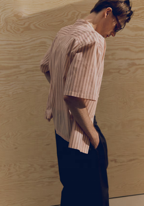 Alta calidad personalizado OEM hombres satén 100% algodón transpirable ropa teñida caída de hombros suelta AJUSTE A rayas Casual manga corta - Product Image 4