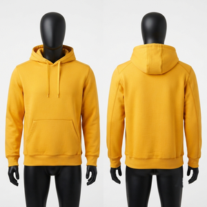 Sweat à capuche de travail en molleton de coton premium 330 GSM jaune avec fermeture éclair, poche kangourou, broderie de logo personnalisée, écologique, imperméable, unisexe - Product Image 1