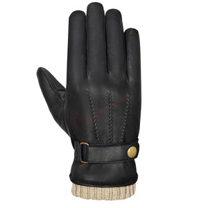 Leather Gloves Wrist Length <b>Thermal</b> Winter Warmth Outdoor Casual Plain Style Cotton Lining - Product Image 4