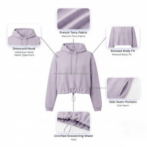 Sudadera Corta con Capucha para Mujer, Sudadera Corta a la Moda, Sudadera Informal para Calle, Sudadera con Capucha Personalizada con Logotipo, Etiqueta Privada, Venta al por Mayor - Product Image 5