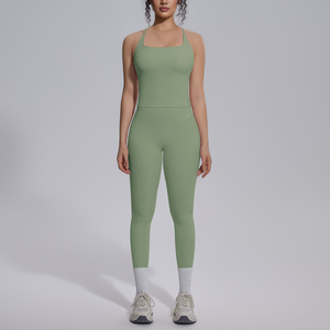 Conjunto de Yoga de 2 Piezas sin Costuras, Cuello Cuadrado, Sin Tirantes, Cintura Alta, Largo Completo, Ropa Deportiva, Elástico en 4 Direcciones, Estampado, Ligero y Sencillo - Product Image 3