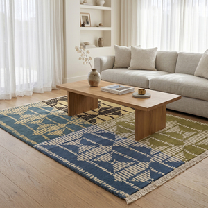 Alfombra de Lana Anudada a Mano Multicolor con Diseño Cuadrante Rítmico, Moderna, Geométrica, con Bloques de Color, Antideslizante, para Sala de Estar, Dormitorio, Hotel - Product Image 4