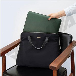 Minimalist Genuine Leather <b>Laptop</b> <b>Sleeve</b> Dark Green Slim Fit Protective Case for Modern Devices - Product Image 3