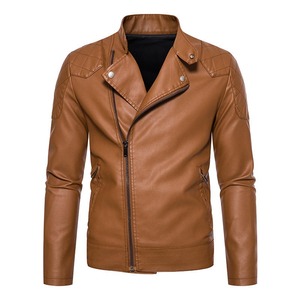 Men's Black PU Leather <b>Motor</b> <b>bike</b> Jacket Slim Fit Zipper Regular Sleeve Solid Color Autumn Wear - Product Image 5