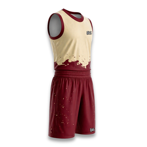 Conjunto de Uniforme de Baloncesto Personalizado para Hombre, Camiseta sin Mangas y Pantalones Cortos, Color Granate y Dorado, Impresión por Transferencia de Calor, 100% Poliéster - Product Image 5