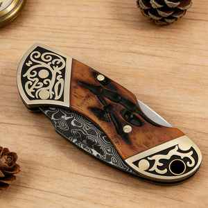 Premium Custom Handmade Dewdrop Folding Knife Stag Damascus <b>Steel</b> Folding Knife Engraved Handle Hunting Camping OEM Knife - Product Image 2