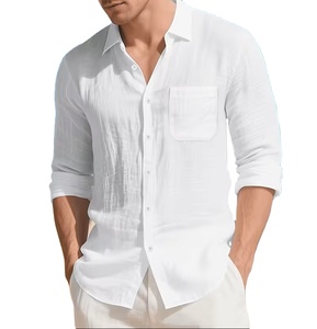 Camisa de Lino de Manga Larga con Cuello Mao, Estilo Americano, Casual, para Hombre, Color Sólido, Transpirable, para Verano, de Bangladesh - Product Image 4