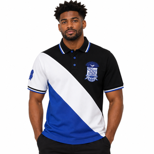 เสื้อโปโลชายสีบล็อก แบรนด์ Phi Beta Sigma สีน้ำเงินกรมท่า ดำ ขาว แขนสั้น ปักลายตราสัญลักษณ์ ชุดลำลองสำหรับสมาคมนักศึกษา - Product Image 1