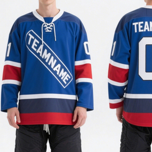 Maillot de hockey sur glace grande taille personnalisé vintage à col en V avec broderie en sergé par sublimation - Product Image 6