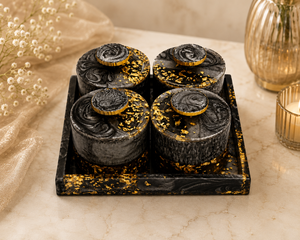 Handcrafted Vintage Epoxy Resin Storage Jar <b>Set</b> with Cover & Tray Black Gold Lidded Dry Fruit Containers for Home Hotel Gifting - Product Image 2