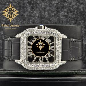 Montre mécanique à incrustation de diamants, cadran carré, squelette, bracelet en cuir, montre habillée - Product Image 5