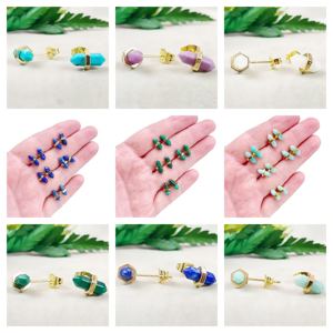 Pendientes de Plata de Ley 925 con Piedra Lunar Arcoíris de Doble Punta, 11x5mm |   Pendientes de Moda para Mujer Chapados en Oro al por Mayor - Product Image 5