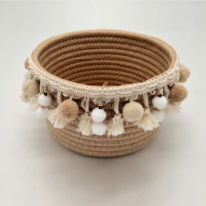 Brown Decorative Macrame <b>Basket</b> For Kitchen Room Storage Stylish Cotton Rope Organizer Home Essentials And Utility Use - Product Image 1