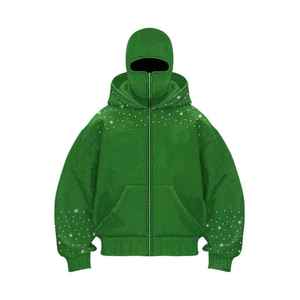 Sweat à capuche unisexe personnalisé, style vintage, à pois, avec strass, effet délavé, coupe oversize, patchwork, coupe carrée, effet usé - Product Image 5
