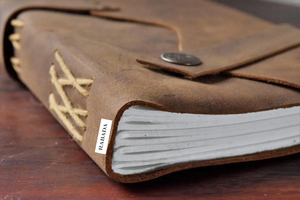 Wood-free Cotton Rug Paper Distress Leather Carved Journal <b>Book</b> Vintage Design Leather Hardcover Notebooks Journal for Gift - Product Image 4