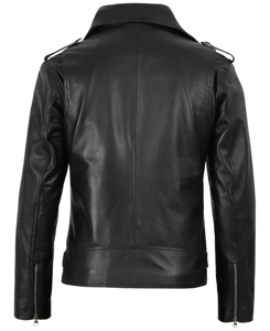 Blouson en cuir noir pour homme, style motard, avec ceinture, en cuir véritable, personnalisable avec logo, OEM/ODM, vente en gros - Product Image 2