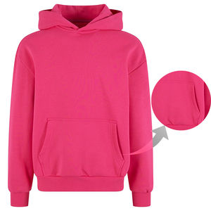 Sudadera con capucha rosa fucsia 100% algodón personalizada para mujer, estilo urbano, hombros caídos, peso pesado, lavado ácido, tejido informal - Product Image 1