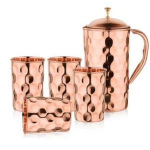 Ensemble de carafe en cuivre martelé 100% pur, fabriqué à la main, avec 2 verres, pichet à eau aux bienfaits ayurvédiques pour la santé et le bien-être - Product Image 6