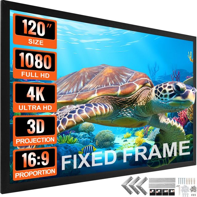 16:9 Fixed Frame Projector 120\" Matte White PET 4K HDTV 3D Movie Theater for 72\" 110\" 150\" 200\" Alr for Home Office Use