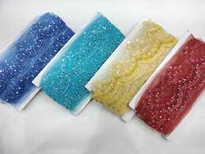 Tissu en dentelle de luxe écologique avec perles et broderie française à motif géométrique, largeur 1''-1 7/8'', pour usage quotidien - Product Image 3