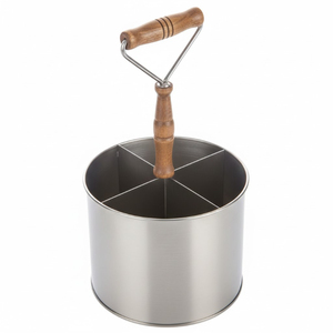 Porta cubiertos de metal plateado de 4 compartimentos, forma redonda, organizador de utensilios para encimera con asa. - Product Image 2