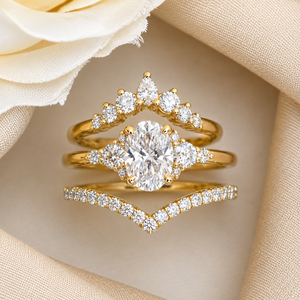 Luxury Rose Gold Plated Oval Cut Gemstone Bridal <b>Ring</b> Set <b>Crown</b> Chevron Wedding Engagement Stackable <b>Ring</b> for Women Party Gift - Product Image 1