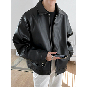 Mauroicardi printemps automne Cool luxe court noir doux lumière Pu cuir veste hommes fermeture éclair décontracté mode - Product Image 1